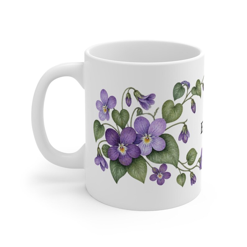 February Birth Flower Mug | Personalized Violet Watercolor Wrap | 11oz image 1