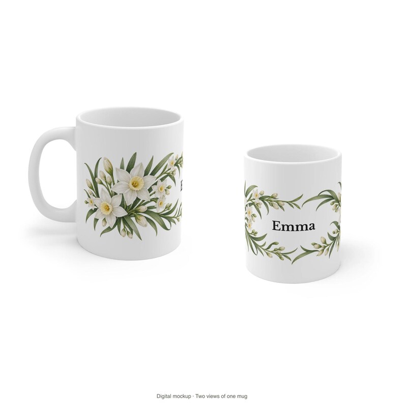 December Birth Flower Mug | Personalized Narcissus Watercolor Wrap | 11oz image 10