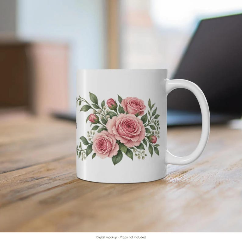June Birth Flower Mug | Personalized Rose Watercolor Wrap | 11oz image 12