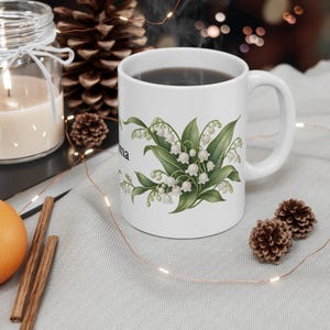 May Birth Flower Mug | Personalized Lily of the valley Watercolor Wrap | 11oz image 4