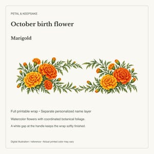 October Birth Flower Mug | Personalized Marigold Watercolor Wrap | 11oz image 13