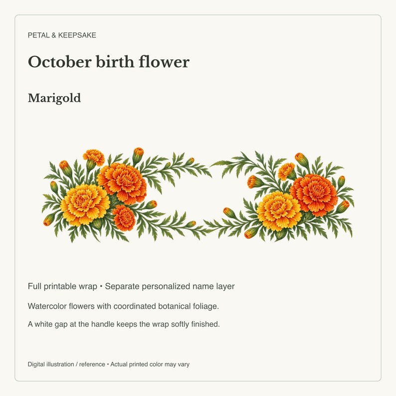 October Birth Flower Mug | Personalized Marigold Watercolor Wrap | 11oz image 13