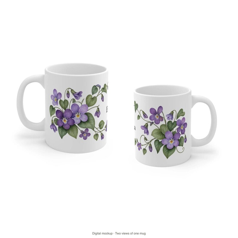 February Birth Flower Mug | Personalized Violet Watercolor Wrap | 11oz image 11