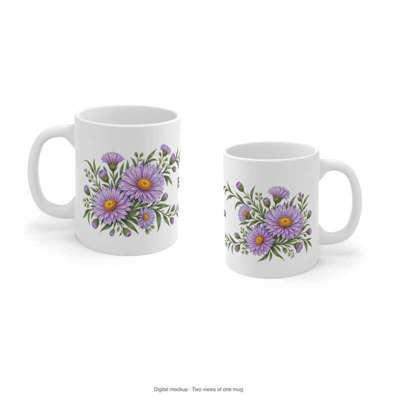 September Birth Flower Mug | Personalized Aster Watercolor Wrap | 11oz image 11