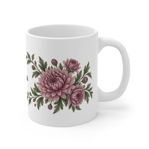 November Birth Flower Mug | Personalized Chrysanthemum Watercolor Wrap | 11oz image 3