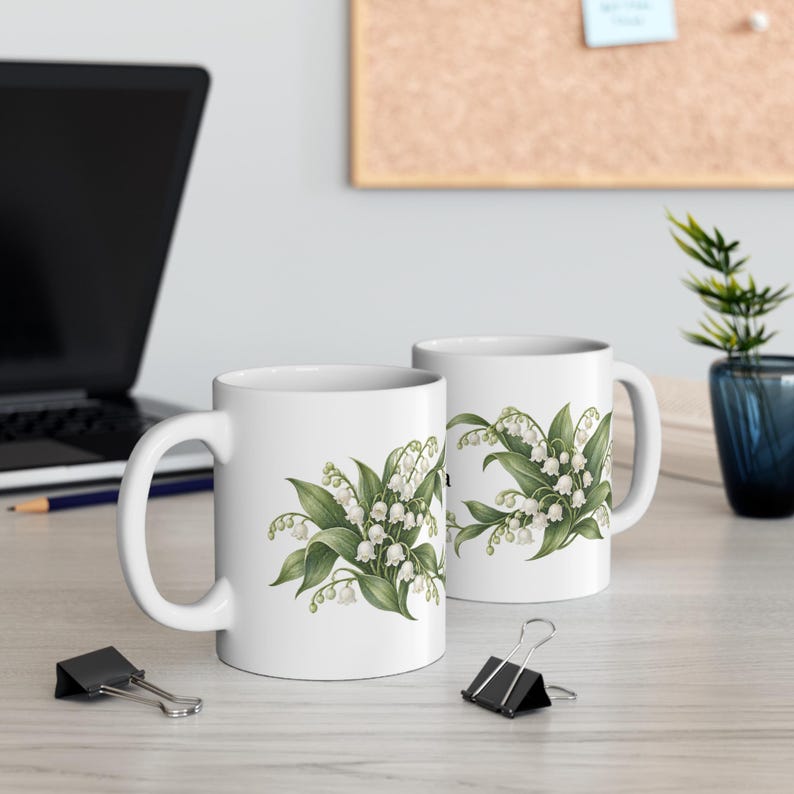 May Birth Flower Mug | Personalized Lily of the valley Watercolor Wrap | 11oz image 5