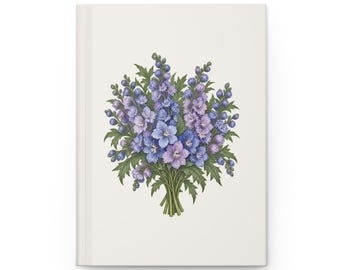 July Birth Flower Journal | Watercolor Larkspur | Matte Hardcover Lined Notebook