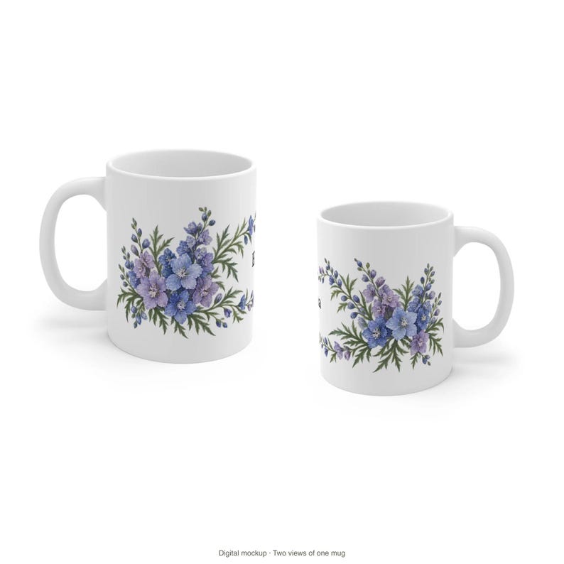 July Birth Flower Mug | Personalized Larkspur Watercolor Wrap | 11oz image 11