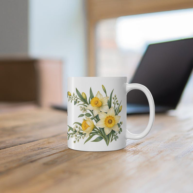 March Birth Flower Mug | Personalized Daffodil Watercolor Wrap | 11oz image 6
