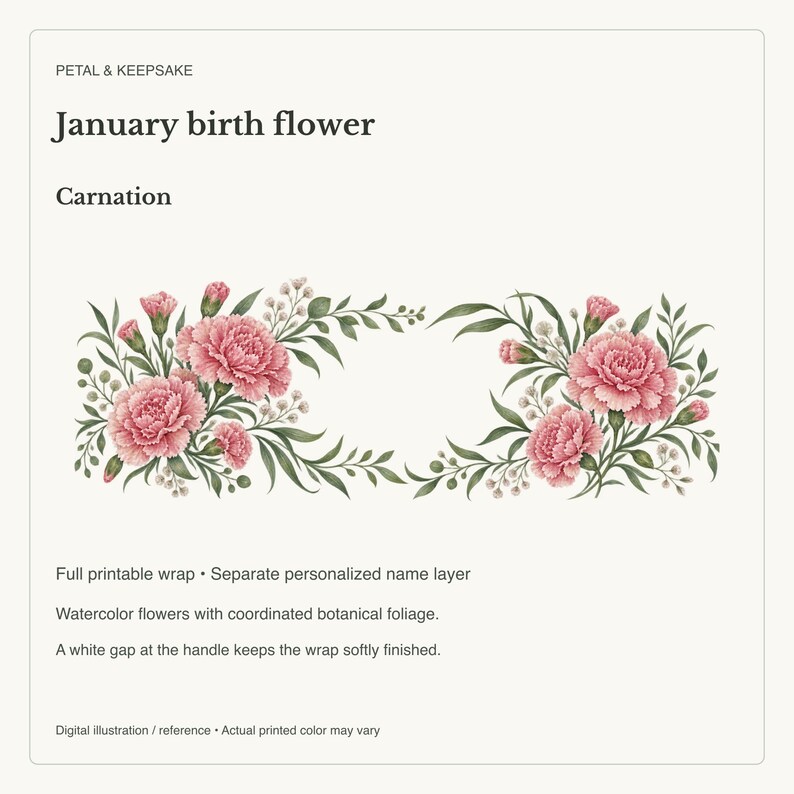 January Birth Flower Mug | Personalized Carnation Watercolor Wrap | 11oz image 15
