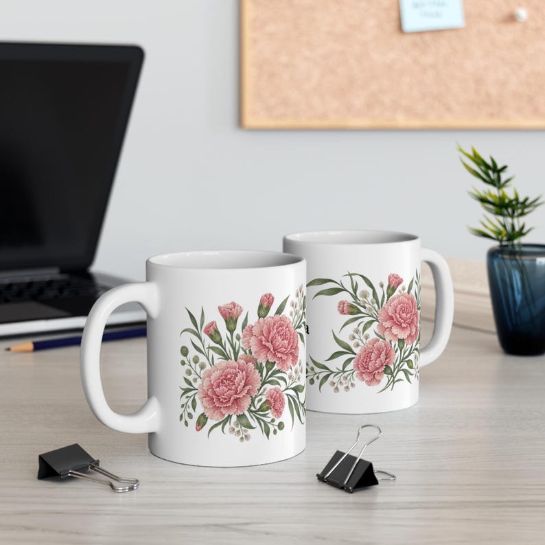 January Birth Flower Mug | Personalized Carnation Watercolor Wrap | 11oz image 5