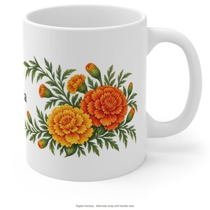 October Birth Flower Mug | Personalized Marigold Watercolor Wrap | 11oz image 9