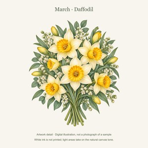 March Birth Flower Tote Bag | Watercolor Daffodil Bouquet | Natural Cotton Canvas image 11