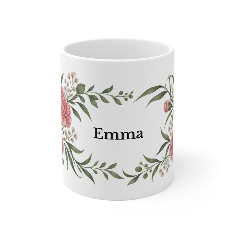January Birth Flower Mug | Personalized Carnation Watercolor Wrap | 11oz image 2