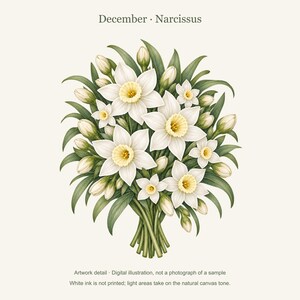 December Birth Flower Tote Bag | Watercolor Narcissus Bouquet | Natural Cotton Canvas image 11