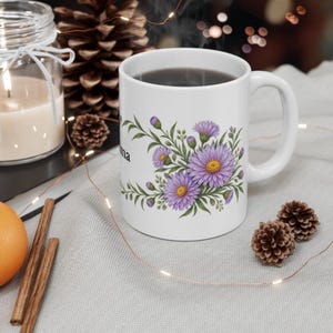 September Birth Flower Mug | Personalized Aster Watercolor Wrap | 11oz image 4