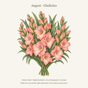 August Birth Flower Tote Bag | Watercolor Gladiolus Bouquet | Natural Cotton Canvas image 11