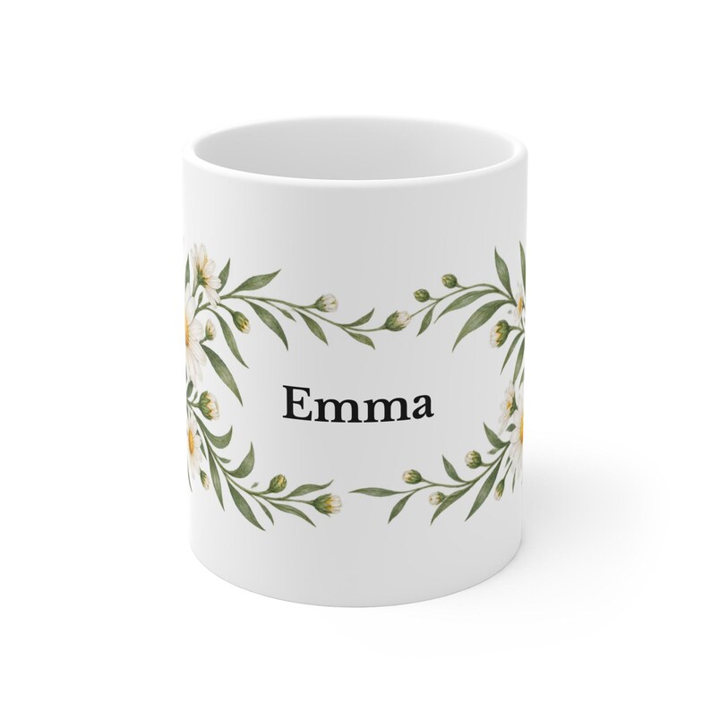 April Birth Flower Mug | Personalized Daisy Watercolor Wrap | 11oz image 2