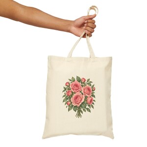 June Birth Flower Tote Bag | Watercolor Rose Bouquet | Natural Cotton Canvas image 7