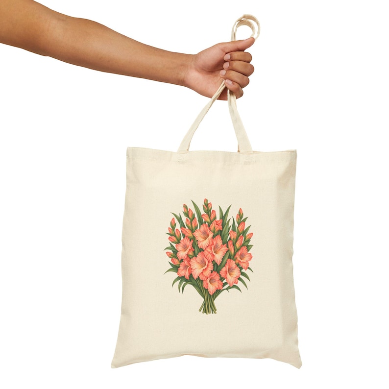 August Birth Flower Tote Bag | Watercolor Gladiolus Bouquet | Natural Cotton Canvas image 7