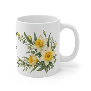 March Birth Flower Mug | Personalized Daffodil Watercolor Wrap | 11oz image 3