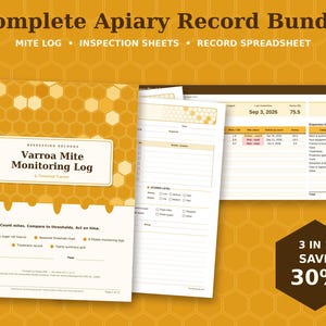 Beekeeping Record Bundle, Varroa Mite Log, Hive Inspection Sheets, Apiary Spreadsheet, Beekeeper Gift