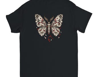 Office Moth Shirt, Gothic Moth Back Print Tee, Envelope Moth Art T-Shirt, Dark Academia Graphic Tee, Unisex Black Cotton Shirt