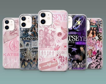 Custodia per telefono Katseye rosa con collage di foto per iPhone 18Pro, 17, 16, 15, 14, 13, 12, Samsung S26, S25, S24, A17, A16, A57, Pixel 11, 10A, 9