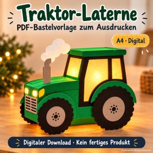 Tractor Lantern Craft Template PDF – closed base, A4 cut pieces and instructions with color ideas