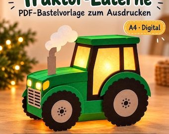 Tractor Lantern Craft Template PDF – closed base, A4 cut pieces and instructions with color ideas