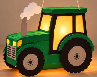 Tractor Lantern Craft Template PDF – closed base, A4 cut pieces and instructions with color ideas