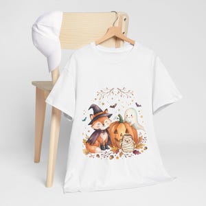 Cute Fox Witch, Ghost & Pumpkin Tee | Halloween Animal Costume Shirt