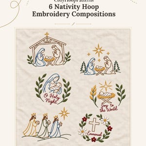 6 Christian Christmas Embroidery Patterns, Nativity Scene Embroidery, O Holy Night, Religious Christmas Hoop Art, Holy Family PDF SVG PNG