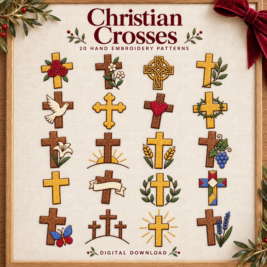 20 Cross Embroidery Patterns, Christian Embroidery, Baptism Embroidery ...