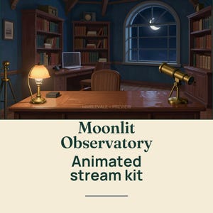 Moonlit Observatory VTuber Stream Kit | Animated OBS Overlay (Digital Download)