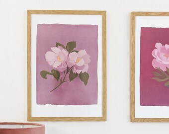 Purple Roses Illustrated Floral Print, Sustainable & Recyclable, Made in the UK, Floral Gift, Botanical Flower Print, Purple Flower Wall Art