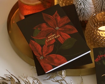 Vintage Botanical Poinsettia Christmas Card - "Merry Christmas"
