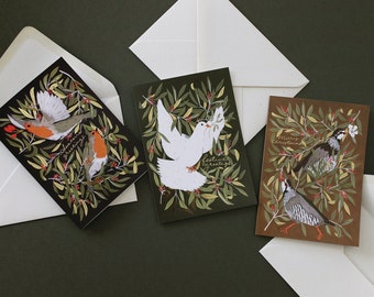 Birds Christmas Card Pack - Set of 3 - Dove, Partridges, Robins, Eco Friendly Christmas Card Pack, Sustainable & Recyclable, Natural