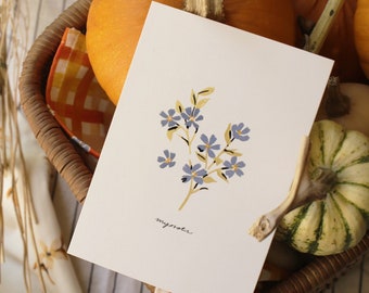 Forget-Me-Not Flower Postcard - "Myosotis", Sustainable and Recyclable Notecard, Forget Me Not Gift, Cottagecore Mini Print, Pin Board Decor