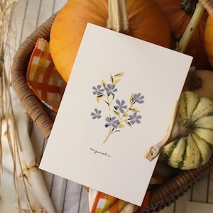 Forget-Me-Not Flower Postcard - "Myosotis", Notecard durable et recyclable, Forget Me Not Gift, Cottagecore Mini Print, Pin Board Decor