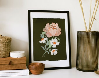 Illustrated Floral Wall Art Print A3 - "Paeonia" Peony Print