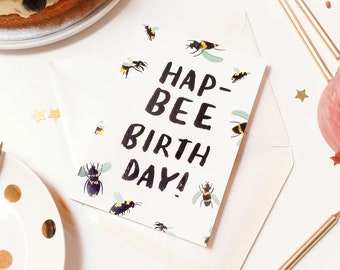 Biglietto di compleanno con ape HapBEE / Biglietto di compleanno con ape A6 / Biglietto con ape con lettere spazzolate / Biglietto d'auguri con ape / Biglietto di compleanno con calabrone / Biglietto con amante delle api /