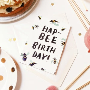 Tarjeta de abeja de cumpleaños HapBEE / Tarjeta de cumpleaños de abeja A6 / Tarjeta de abeja con pincel / Tarjeta de felicitación de abeja / Tarjeta de cumpleaños de abejorro / Tarjeta amante de las abejas /