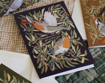 Robins Christmas Card, Christmas Card Pack of 3 or 1, Eco Friendly Christmas Card, Sustainable & Recyclable, For Mum, Seasons Greetings