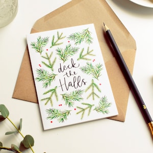 Decorare le sale, Biglietto di Natale, Biglietto di canti natalizi, Biglietto d'auguri, Foglie di Natale, Albero di Natale, Biglietto calligrafico, Natale minimale
