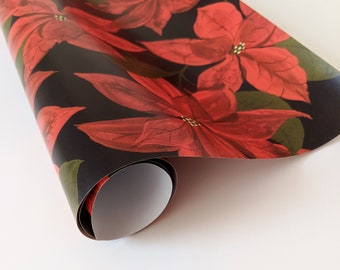 Illustrated Botanical Poinsettia Christmas Wrapping Paper Sheet - 1 Sheet