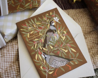Partridge Christmas Card, Pack of 3 or 1, Eco Friendly Christmas Card, Partridge in a Pear Tree, Sustainable & Recyclable, Holiday Card, UK