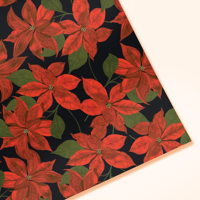 Illustrated Botanical Poinsettia Christmas Wrapping Paper Sheet 1 Sheet image 4