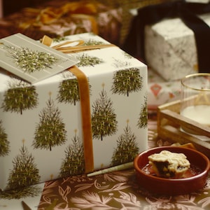 Carta da regalo modello albero di Natale, carta da regalo arrotolata, carta da regalo natalizia illustrata, stile vintage, riciclabile e sostenibile