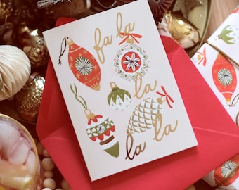 Vintage Christmas Bauble Illustrated Card